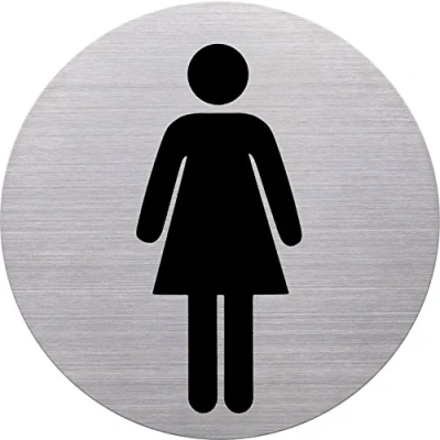 Abbildung von helit H6271000 Piktogramm WC Damen, Ø115 mm, selbstklebend mit Klebepad, Edelstahl