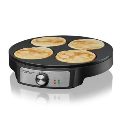 Abbildung von Cloer 6625 Pancake Maker, Mini Pancakes, für 4 kleine Pfannkuchen je 11 cm Ø, 1200 W, Antihaftbeschichtung, inkl. Wender, schwarz