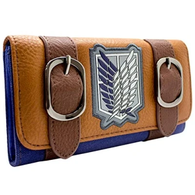 Abbildung von Attack on Titan Wings of Freedom Survey Corps Abzeichen Portemonnaie Tri Fold Münzfach &amp; Kartenhalter, Braun