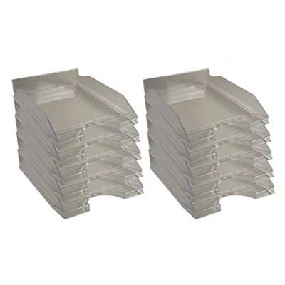 Abbildung von Exacompta 12327D 10er Pack Premium Briefablage Ecotray DIN A4. Ideale Briefkörbe für Ihre Organisation. Robuste und stapelbare Ablagekörbe grau transluzent
