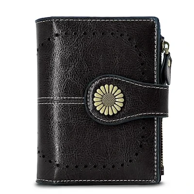 Abbildung von TAN.TOMI Geldbörse Damen Klein Leder, Portemonnaie Leder mit RFID Blocking, Geldbeutel Münzfach Zipper, Portmonee Mehrere Kartenfächer und Hasp,Schwarz