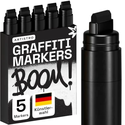 Abbildung von Artistro 5 Jumbo Marker Set, schwarze, 15mm Filzspitze, Stifte Set für Felsmalerei, Stein, Keramik, Glas, Holz, Leinwand