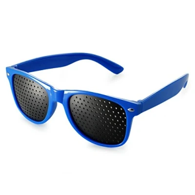 Abbildung von Raster Brille/Loch Brille für Augen Training und Entspannung, Gitter mit faltbaren Bügeln, Form B, Pinehole Glasses, Farbe: blau