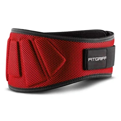 Abbildung von Gewichthebergürtel von FITGRIFF Fitness Gürtel für Bodybuilding, Krafttraining, Gewichtheben und Crossfit Training Trainingsgürtel Damen Herren (Rot, XXL)