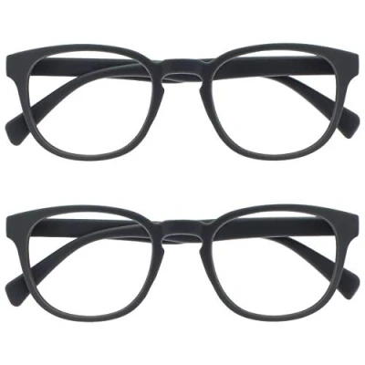 Abbildung von OPULIZE Pop Lesebrille 2er Pack Keck Rund Matt Rahmen Federscharniere Kratzfest Grau Herren Damen RR2 7 +1.50