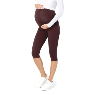 Abbildung von Be Mammy 3/4 Umstandsleggings Kurz aus Baumwolle bequeme und blickdichte Schwangerschaftsleggings Umstandsmode BE20 229 (Braun, 4XL)