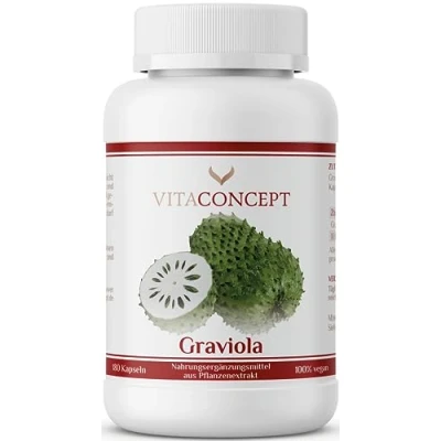 Abbildung von Vitaconcept I Graviola Extrakt 2000 mg 180 Kapseln hochdosiertes 10:1 Fruchtextrakt vegan laborgeprüft