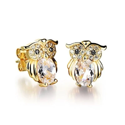 Abbildung von Crystalline Azuria Eulen Ohrstecker Ohrringe mit Weiß Zirkonia Kristalle 18 kt Vergoldet für Damen und Mädchen