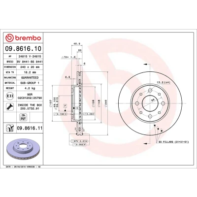 Abbildung von BREMBO Bremsscheibe FIAT: 500 Hatchback, Panda II C Convertible, FORD: KA Hatchback 20mm 4 innenbelüftet mit Schrauben 09.8616.10