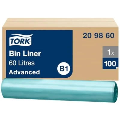 Abbildung von Tork 60 l Abfallsäcke Transparent B1, 55% recycelt, Rolle für einfache Wartung, 100 Beutel, 209860
