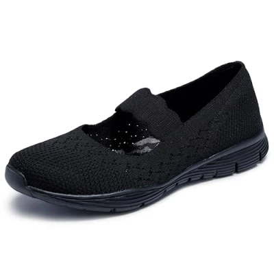 Abbildung von Skechers Damen Seager Power Hitter Mary Jane Halbschuhe, Black Flat Knit, 37 EU