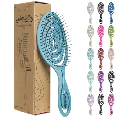 Abbildung von Ninabella Haarbürste ohne Ziepen für Damen, Herren &amp; Kinder Entwirrbürste Locken, lange nasse Haare Nachhaltige Detangler Bürste mit Spiralfeder aus recyceltem Material Hair Brush Teal