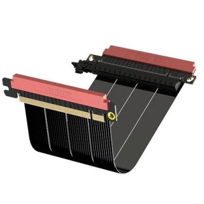 Abbildung von LINKUP AVA5 PCIe 5.0 Riser Kabel RTX5090 RX9070 GPU Bereit x16 128GB/s Geschwindigkeit 4.0 Kompatibel Entwickelt für ITX Dual Reverse Schwarz 22cm