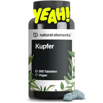 Abbildung von Kupfer 365 vegane Tabletten 2mg pro Tagesdosis geschmacksneutral, hochdosiert, ohne unnötige Zusätze in Deutschland produziert &amp; laborgeprüft