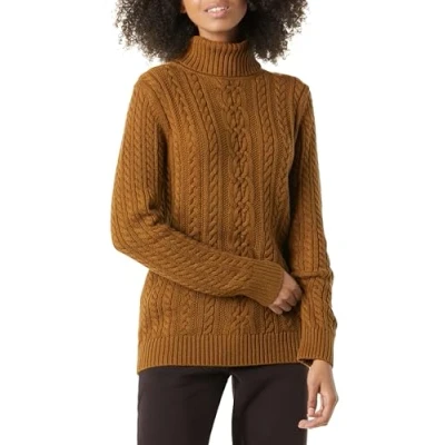 Abbildung von Amazon Essentials Damen Leichter Rollkragenpullover Mit Zopfmuster (Erhältlich In Übergröße), Dunkles Kastanienbraun Meliert, XXL