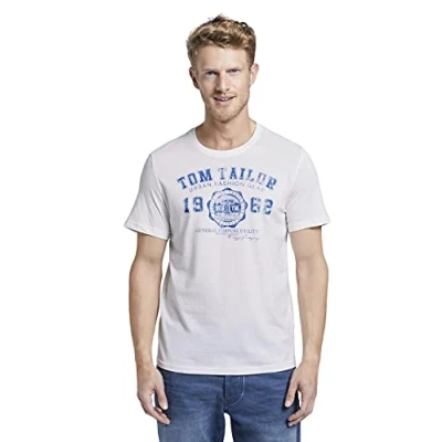 Abbildung von TOM TAILOR Herren T Shirt mit Logo Print, 20000 White, L