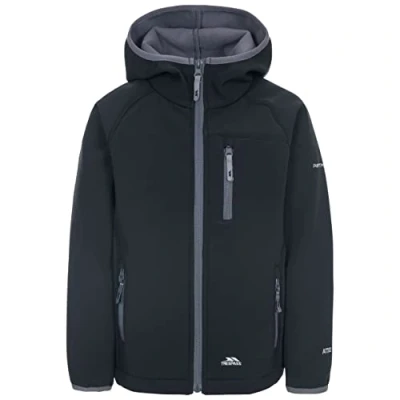 Abbildung von Trespass Unisex Kinder Kian Softshell Jacke mit angeschnittener Kapuze, Schwarz, 2 3 Jahre