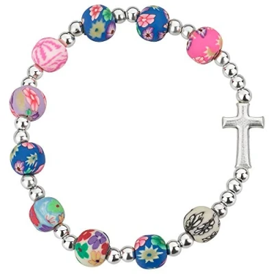 Abbildung von MaMeMi Armband mit Kreuz und bunten Perlen. Toller Schmuck insbesondere als Geschenk zur Kommunion für Mädchen