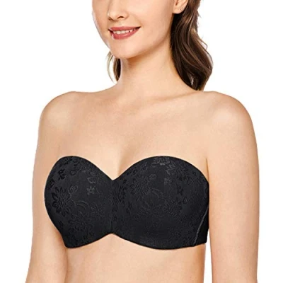 Abbildung von DELIMIRA Damen Trägerloser BH Jacquard mit Bügel ohne Einlagen Große Größen Schwarz 80C