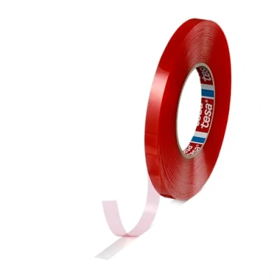 Abbildung von Tesa 4965 Next Gen Doppelseitiges Klebeband, Hohe Scherfestigkeit und Temperaturbeständigkeit, Hochwertiger Acrylatkleber, Transparent, Biomasse ausgeglichen (12 mm x 50 m)