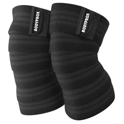 Abbildung von Bodyprox Kniebandage für Kniebeugen, Gewichtheben, Powerlifting, Beinpresse und Cross Training, Damen Herren, 2 Stück