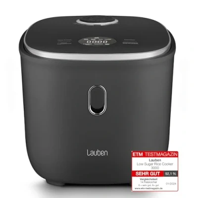 Abbildung von Lauben Low Sugar Reiskocher Rice Cooker mit Funktion, 3l Volumen, 6 modi, verzögerter Start, Warmhalten, Antihaft Keramikoberfläche spülmaschinengeeignet, Kochbuch, Überlaufschutz (Antracit)