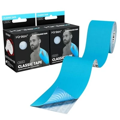 Abbildung von Kintex 2 Rollen Kinesiologie Tape Classic, 5 cm x m, hautfreundliches &amp; wasserfestes Tape, Physio Medizinisches (Blau)