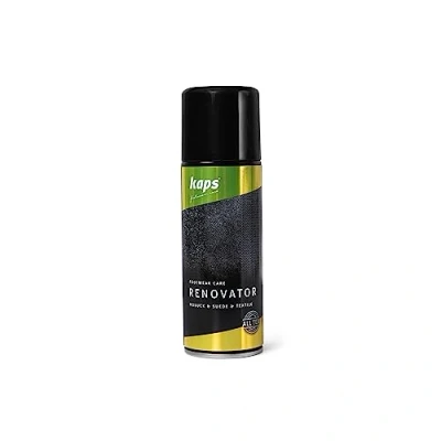 Abbildung von Kaps Renovator Schuhspray für Rauleder &amp; Veloursleder Schuhpflege zum Auffrischen und Färben von Wildleder, Nubukleder Textilschuhen 200 ml (118 Schwarz)