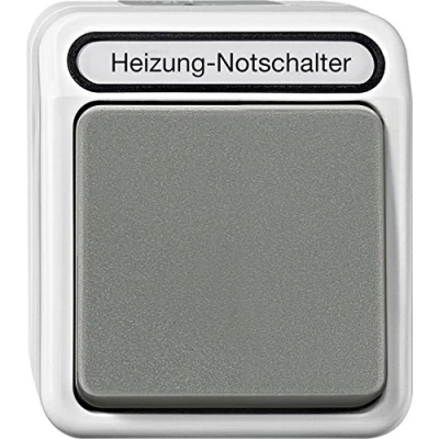 Abbildung von Schneider Electric Merten MEG3448 8029 Heizungsnot Schalter mit Kontrollleuchte, Feuchtraumschalter, Aufputzschalter 1 fach, IP44, AQUASTAR, grau
