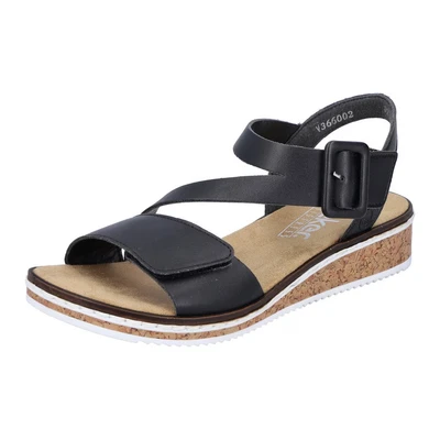 Abbildung von Rieker Damen Klassische Sandalen V3660, Frauen Sandalen,Sommerschuhe,Freizeitschuhe,offene Schuhe,Strandschuhe,schwarz (02),38 EU / 5 UK