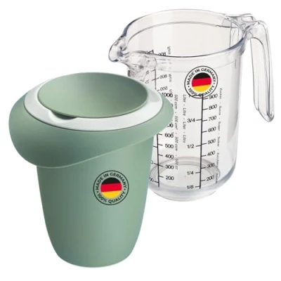 Abbildung von Westmark Quirltopf (1 l) und Messkanne &quot;Gerda&quot; mit Spritzschutz Gummiring Skala rutschfestem Standfuß Mint grün/Weiß/Transparent