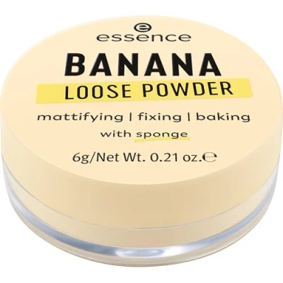 Abbildung von essence BANANA LOOSE POWDER, Gelb, mattierend, fixierend, farbkorrigierend, transluzent, matt, vegan, ölfrei, ohne Parfüm, Alkohol, 1er Pack (6g)