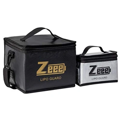 Abbildung von Zeee Lipo Safe Bag, feuerfeste und explosionsgeschützte Tasche, große Kapazität, Akku Aufbewahrungsbox, Schutztasche zum Laden Aufbewahren (eines Schwarz, eins Silber)