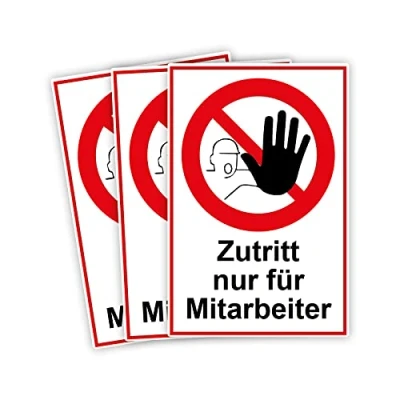 Abbildung von 3 Stück Zutritt nur für Mitarbeiter Schild 20 x 30 cm aus stabiler PVC Hartschaumplatte 3mm mit UV Schutz von STROBO