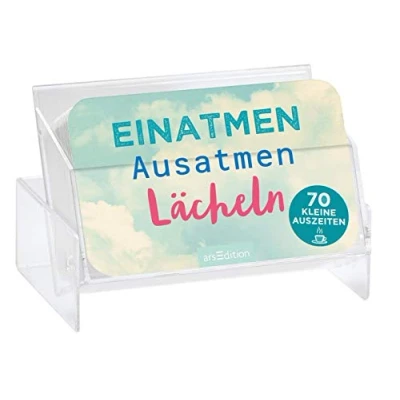 Abbildung von Einatmen, Ausatmen, Lächeln: 70 kleine Auszeiten Mehr Achtsamkeit und Entspannung für dich: Karten mit inspirierenden Sprüchen Zitaten