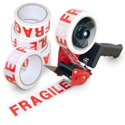 Abbildung von Rapesco 1682 Germ Savvy Antibakteriell, Klebebandabroller 960 mit 5 Rollen Klebeband der Aufschrift „Fragile“