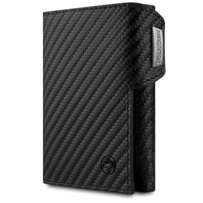 Abbildung von Wolfstrøm Slim Wallet &#039;Svente&#039; I 11 Karten Mini Geldbörse Herren klein mit Münzfach, RFID Blocker Damen und Portemonnaie Credit Card Holder Geldbeutel Carbon