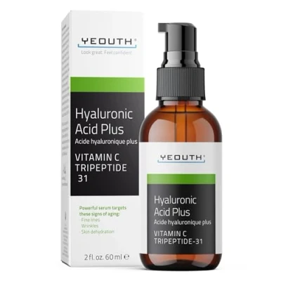 Abbildung von YEOUTH Hyaluron Serum Gesicht mit Vitamin C, Hyaluronsäure Gesichtspflege, Anti Aging Hyaluronic Acid Minimieren Sie das Erscheinungsbild von Falten, Fleckiger und Fahler Haut 60ml