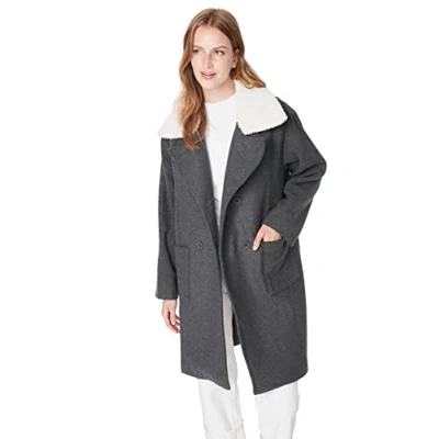 Abbildung von Trendyol Damen Oversize Parkas Plain Webstoff Mantel Coat, Anthrazit, 42 EU