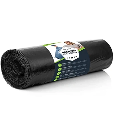 Abbildung von 25 Müllsäcke 120L Schwarz Extrem Reißfest Abfallsäcke Abfall Beutel XXL Typ 100 Extra Müllbeutel 120 L 70 µ 700x1100 mm LDPE Großer Müllsack Liter Super Stark Mülltüten