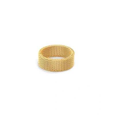 Abbildung von SINGULARU Mesh Ring. Edelstahl mit 18 Kt Vergoldeter Beschichtung. Schmuck für Damen. Größe 14.