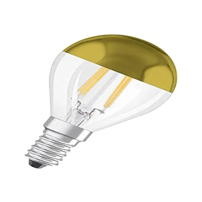 Abbildung von OSRAM Filament LED Lampe mit E14 Sockel, Warmweiss (2700K), Tropfenform Gold verspiegelt, 4W, Ersatz für 34W Glühbirne, Retrofit CLASSIC P Mirror