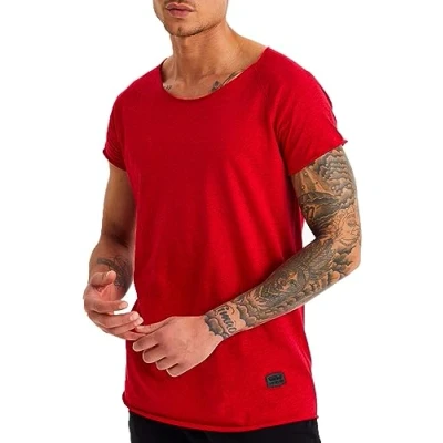 Abbildung von Leif Nelson T Shirt Herren Sommer tiefer Rundhals Ausschnitt (Rot, Größe L), Regular Fit 100% Baumwolle, Casual Basic Männer Kurzarm