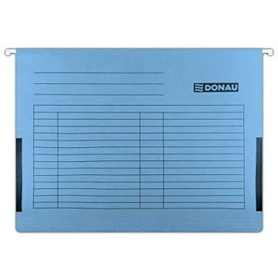 Abbildung von DONAU Hängetasche mit Leinenfröschen Aus Recycling Karton 230 GSM für DIN A4 Farbe: Blau 5er Packung auswechselbarem Blanko Schildchen ideal Büro und Schule der Behörde