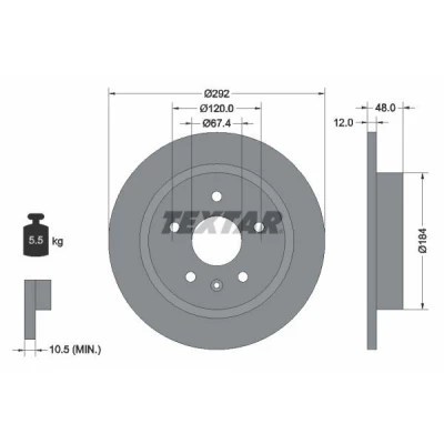 Abbildung von TEXTAR PRO 92222903 Bremsscheibe 292 12 05/06 120 voll beschichtet ohne Radbefestigungsbolzen, Radnabe OPEL: Insignia A Sports Tourer