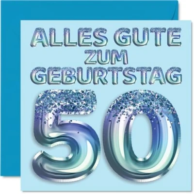 Abbildung von Stuff4 50. Geburtstagskarte für Männer Blau Glitzerballons Alles Gute zum Geburtstagskarten 50 Jährige Mann Papa Opa Onkel, 145mm Fünfzig Fünfzigste Geburtstag Grußkarten