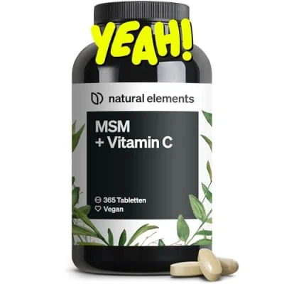 Abbildung von MSM 2000mg + natürliches Vitamin C 365 Tabletten statt Kapseln Methylsulfonylmethan hochdosiert, vegan in Deutschland laborgeprüft