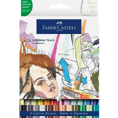Abbildung von Faber Castell 164724 Goldfaber Sketch Marker, 24er Etui Alkohol Marker mit Brush Spitze und Fineliner