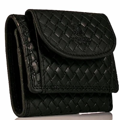 Abbildung von MATADOR Mini Geldtasche Echt Leder Herren Portemonnaie Klein Damen Flechtprägung Schwarz Geldbörse TüV Geprüfter RFID Schutz kartenhalter inkl Geschenk Box