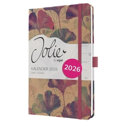 Abbildung von SIGEL J6809 Wochenkalender 2026 A5 pink, violett, Hardcover aus Kraftpapier, Gummiband, Stiftschlaufe, 174 Seiten, vegan, Buchkalender, Terminplaner Kalenderbuch Jolie